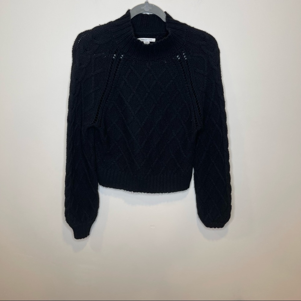 American Eagle Black Diamond Knit Long Sleeve Sweater Size Small